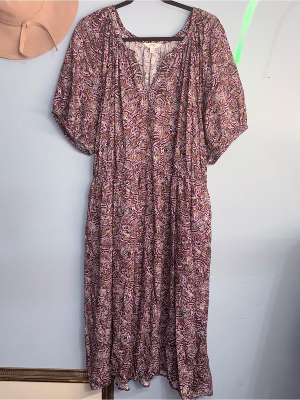 Terra and Sky 3X Lilac and Chocolate Paisley Midi Boho Dress with tie at waist